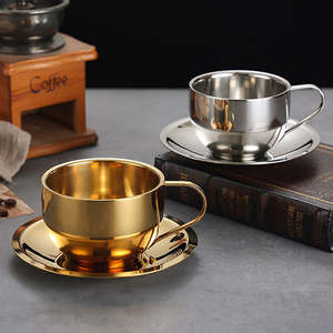 Juego de Tazas y Platos de Café de Acero Inoxidable con Cuchara, Tazas de Metal para Espresso, Latte, Capuchino y Té, Reutilizables, de Grado Alimenticio, Vajilla de Lujo - Product Image 6