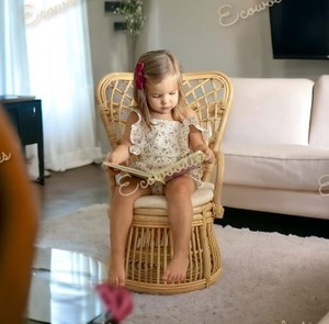 Silla de mimbre con respaldo alto de diseño de belleza, silla de mimbre Royale para niños de caña, silla versátil para sala de juegos de dormitorio infantil - Product Image 5