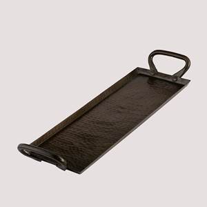 Plateau de service noir en métal de fer attrayant avec poignée en bois forme rectangulaire pour la maison et l'hôtel plateaux de service de table pour aliments et boissons - Product Image 5
