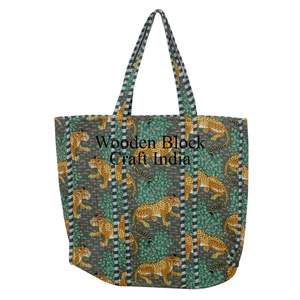 Multicolor Women's Quilted cotton <b>Tote</b> <b>Bag</b> Handmade Cotton Printed Floral Block Lightweight Eco-Friendly Large Shopping Zipper - Product Image 1