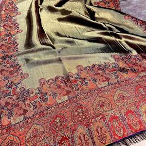 ทำด้วยมือ mughal kalamkari ชายแดนแสงจันทร์ kaani ผ้าคลุมไหล่ทำจากผ้า zari ดีที่สุด mughal ชายแดนออกแบบงานแต่งงานอินเดีย - Product Image 6