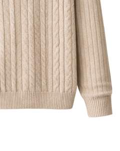 <b>Mens</b> Vertical <b>Cable</b> <b>Knit</b> Polo <b>Sweater</b> Long Sleeve Button Neck Soft Winter Pullover Top In Beige For Wholesale Bulk Orders - Product Image 6