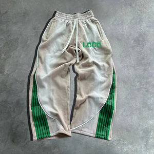Pantalon de survêtement en coton pour hommes, léger, surdimensionné, baggy, jambe large, logo personnalisé Streetwear, délavé à l'acide, taille élastique, respirant, sport - Product Image 3