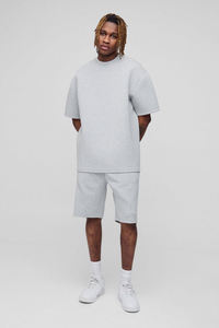 2025 produit tendance ensembles de shorts et de t-shirts 100% coton Logo personnalisé surdimensionné tenue décontracté ensemble double pour hommes - Product Image 4