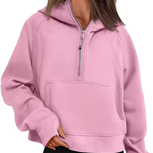Conjuntos de Sudadera con capucha de secado rápido y con estilo para ropa de gimnasio La mejor calidad 100% algodón Precio bajo Cuello alto Sudaderas con capucha cortas con cremallera para mujer - Product Image 1