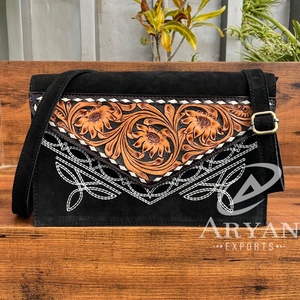 Vente chaude point de botte usiné à la main en cuir suédé enveloppe sac à bandoulière femmes grande capacité en cuir véritable rabat sac à bandoulière - Product Image 1