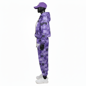 Survêtement décontracté pour homme, matière polyester premium 280 GSM, toucher doux, impression par sublimation de logo violet, tailles plus grandes - Product Image 3