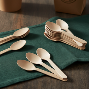 Cuillères en bois de qualité supérieure de 160 mm, matériau en bois de bouleau de qualité alimentaire, texture lisse, cuillères jetables écologiques pour les hôtels et la restauration - Product Image 1