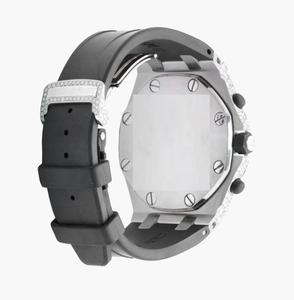 นาฬิกาควอตซ์สำหรับผู้ชายตัวเรือนเป็นเหล็กทรงสี่เหลี่ยมผืนผ้าสายหนังประดับเพชรโมอิส925ฮิปฮอปเงินแท้ - Product Image 3