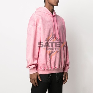 Nouveau sweat à capuche unisexe vintage épais à épaules tombantes, brodé, coupe oversize, en coton délavé à l'acide, thermique pour l'hiver, motif uni - Product Image 3