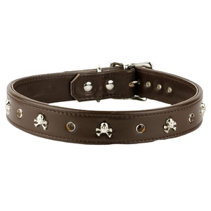 ปลอกคอสุนัขหนังแท้ลายทึบทำด้วยมือพร้อมกระดุมคริสตัลจาก Concho ทำงานดีไซน์ใหม่ - Product Image 1