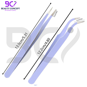 2 pinces à cils en acier inoxydable, pointe droite et courbée, couleur violette, pour extensions de cils - Product Image 3