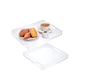 Bandeja de Servicio Acrílica de 12x12 Pulgadas con 2 Asas Doradas, Forma Cuadrada, Decorativa para Café, Aperitivos, Uso en el Baño - Product Image 4