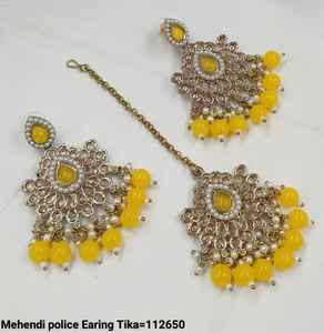 ARAÑA DE ÚLTIMO DISEÑO AL POR MAYOR INDIO Y PENDIENTES ARTIFICOS CON PERLA Y MANGTIKKA CONJUNTO PARA MUJERES Y NIÑAS - Product Image 4