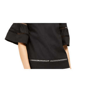 Top da donna Michael Kors in popeline e seta, nero, taglia XL, con bordo a occhiello all'uncinetto, stile casual, logo ricamato e pizzo - Product Image 3