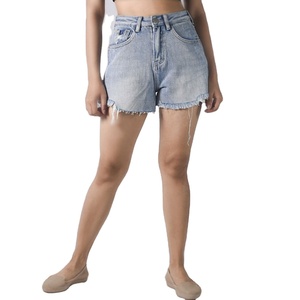 Shorts de Mezclilla de Algodón para Mujer, Cintura Alta, Lisos, Lavados, Rectos, de Verano, de Secado Rápido y Transpirables - Product Image 1