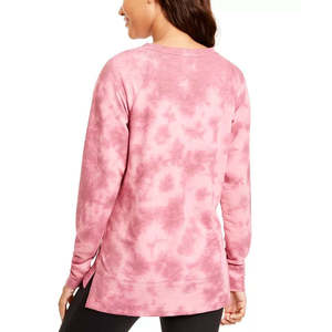 Felpa con cappuccio da donna Ideology, rossa tie-dye, con orlo asimmetrico, in maglia ricamata in seta, con cerniera, lunga, invernale, taglia XX-Large - Product Image 2