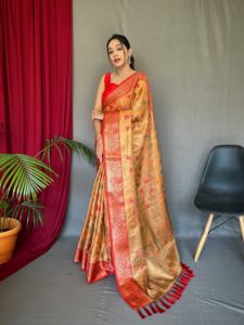 El último diseñador de seda de tejido Zari con borde Saree de Fab Zone - Product Image 5