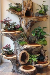 Maceta de madera rústica, maceta Wishing Well, decoración de jardín trasero, macetas de madera creativas, macetas de corteza, jardín - Product Image 2