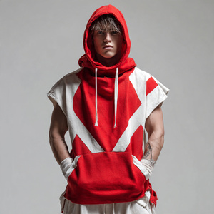 Loose Fit Cut Shoulder <b>Sleeveless</b> <b>Hoodie</b> Men Workout Fitness Wear <b>Hoodie</b> Singlet Tops Gym Exercise <b>Sleeveless</b> Hood Tops - Product Image 1