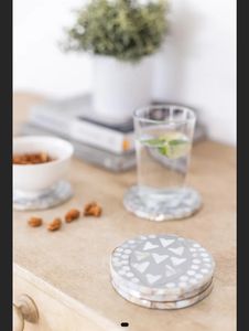 India's Hand-Crafted Mother of Pearl Resin Inlay <b>Coasters</b> by Craft Emporium Available in Multiple Colors-Mats & Pads - Product Image 2