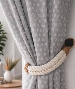 Abrazaderas para Cortinas de Cuerda de Algodón Blanco con Detalles de Yute, Decoración de Ventanas Natural y Suave, Abrazaderas de Longitud Personalizada para Cortinas Claras y Oscuras - Product Image 3