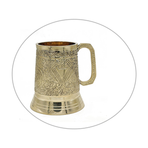 Luxury Embossed Metal <b>Goblet</b> Mug with Handle Antique Finish Decorative Drinkware for Home Bar Party Gift Use Premium Durable - Product Image 1