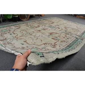 Alfombra turca Vintage de 5,6x9,2 pies, verde, Beige, tejido plano, patrón de retazos de lana para decoración para sala de estar, uso de pasillo, respaldo de látex - Product Image 5