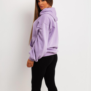 Sudadera con capucha de manga fruncida para mujer lila de alta demanda, sudaderas transpirables antiarrugas para mujer, sudadera con cremallera para mujer - Product Image 6