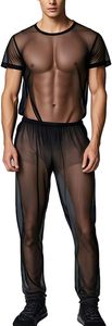 Yinyouyu Mens Xem Thông Qua Bộ Đồ Ngủ Sexy Lưới Sheer Cơ Bắp T Áo Sơ Mi Phòng Chờ Quần Đồ Lót Đồ Ngủ Clubwear - Product Image 2