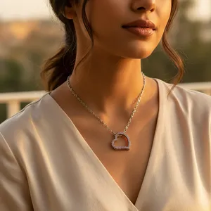Collier pendentif en argent 925 avec saphir rose en forme de cœur pour femmes - Cadeau - Product Image 2
