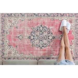 Tapis imprimé - Motif ethnique rose et noir de style turc, tapis en chenille - Product Image 2