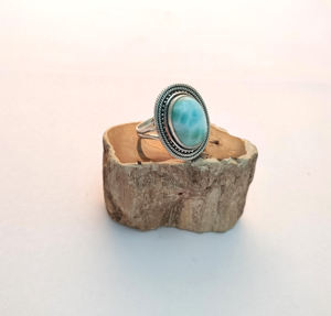 Anillos de compromiso de plata 925 hechos a mano de moda para mujer Larimar cabujón declaración diamante boda bisel fiestas aniversarios - Product Image 3