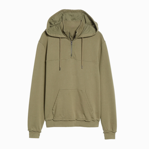 Oversize <b>Men's</b> Hoodies <b>Green</b> Color Oversize Hooded Half Zipper Sports Pullover Sweatshirts for Adults - Product Image 6