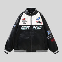 Blouson Bomber Homme Personnalisé OEM Brodé en Cuir PU Vintage Col Montant Léger Style Moto Course