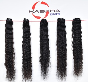 Wholesale <b>Cheap</b> Aligned Double Indian Raw Machine Double Weft Bundle Remy Hair <b>Extensions</b> with Curly Processing Style Wave - Product Image 5