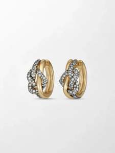 Knotted Heart Round Lab Grown Diamond Hoop Earrings 1.92 Ct GH Color VS Clarity 204 Stones 23.83mm 14K Gold <b>Ribbon</b> Loop Design - Product Image 2