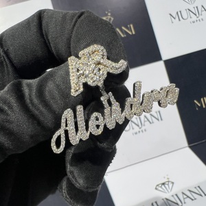 Pendentif personnalisé en argent 925 certifié IGI, serti de diamants taille ronde, style hip-hop, pour soirée, bijoux fins unisexes - Product Image 2