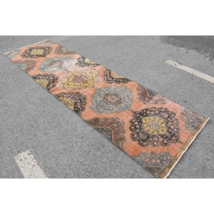 Alfombra clásica de retazos naranja y azul, 3,3x11,5 pies, lana turca, viscosa, látex, respaldo, sala de estar alfombra para, patrón Rectangular para pasillo - Product Image 2