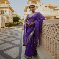 Élégant Faux Georgette Avec Séquence Et Miroir Travail Saree Fabricant En Gros Et Fournisseur De Surat