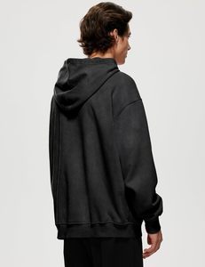 เสื้อมีฮู้ดผ้าฝ้ายสีทึบแนวย้อนยุคสี100% - Product Image 3