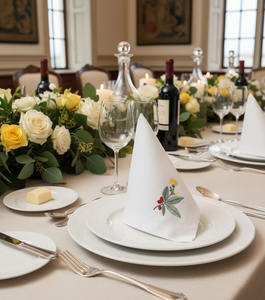 Servilletas de Tela Bordadas Personalizadas al por Mayor, Servilletas de Algodón Blancas con Bordado de Flores, Servilletas de Tela con Dobladillo para el Hogar, Hoteles, Eventos, Bodas - Product Image 1