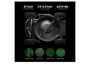 Cortacésped RC S14WD 18Ah Nuevo con Neumáticos Deformables, Aspiradora Trituradora de Hojas 100%, Altura de Corte de 1.5–4.3'', Hasta 1.12 Acres, GARANTÍA - Product Image 5