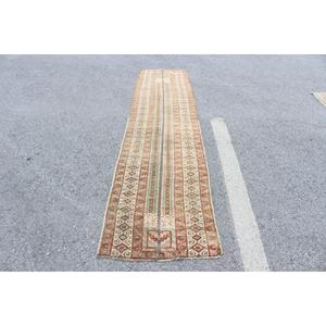 Tapis turc 2,3x10,5 pieds, tapis vintage en laine marron orange à motifs floraux - Product Image 1