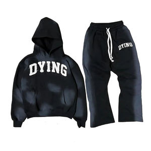 ชุดวอร์มผ้าฟลีซผ้าฝ้ายฟอกสีกรดมีฮู้ดโอเวอร์ไซส์สำหรับใส่วิ่งเล่นยิมพิมพ์ลายวินเทจโลโก้ตามสั่ง - Product Image 1