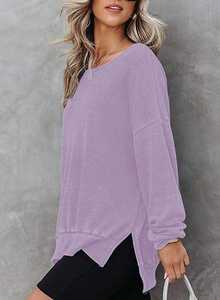 เสื้อสเวตเชิ้ตคอกลมทรงโอเวอร์ไซส์ ผ้าวาฟเฟิล 100% ผ้าฝ้าย พิมพ์ลายตามสั่ง OEM แขนยาว ผ่าข้าง ด้านหน้า สไตล์ลำลอง สำหรับผู้หญิง - Product Image 3