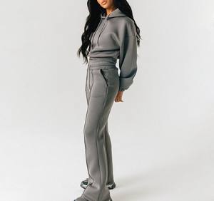 Survêtement évasé femmes Jogging femmes costume blanc surdimensionné sweat à capuche et jambe large Flare survêtement pantalon de survêtement 2 pièces femmes ensembles - Product Image 4