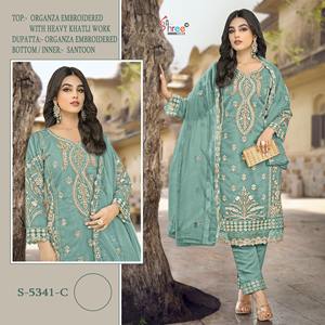 Nouvel arrivage Beau déguisement Salwar Suit & Dupatta en organza lourd avec broderie lourde et travail à la main en khatli Exportateur indien - Product Image 4