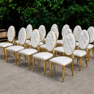 Tufted Oval Medallion Back Gold Stainless Steel Wedding Chair with <b>White</b> <b>Cushion</b> for Banquet and Hotel Events Wholesale Seating - Product Image 3