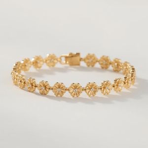 Elegant Solid 14K Yellow Gold GIA Certified Flower Link Bracelet <b>Fine</b> Floral Chain Everyday Luxury Jewelry for Women OEM - Product Image 2